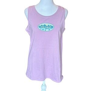 Life Is Good Crusher Tank Top Lake Mountains Graphic Womens Medium Purple